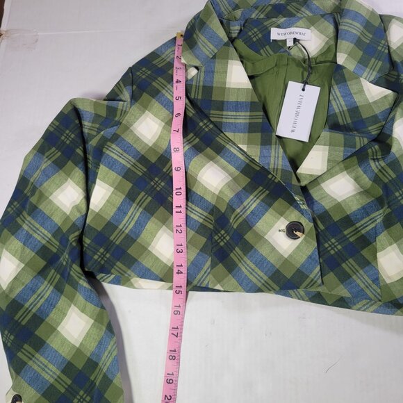 WeWoreWhat Women Green Plaid Cropped Blazer Jacket Size Small - Picture 6 of 10